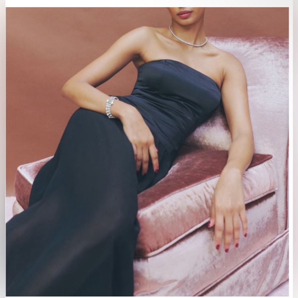 NWT Reformation Florissant Black Satin Sheer Dress Sz 12 $298